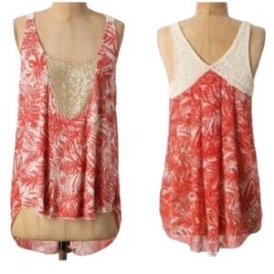Anthropologie Tiny Gold Sequin Crochet Strap Babydoll Tank S
